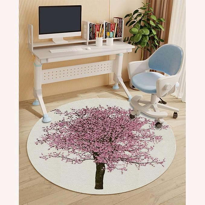 Purple Lilac PU Leather Office Chair Mat for Hardwood Floor Computer Chair Mat Nature Spring Tree for Home/Office Rolling Chair and Computer Desk Love Themed Tree Diameter 59 in