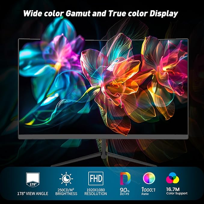 24 Curved Gaming Monitor FHD 1080P 100Hz Refresh Rate 3ms Fast Response FreeSync Eye Protection Display Slim Design with Speakers HDMI/DP VESA Compatible