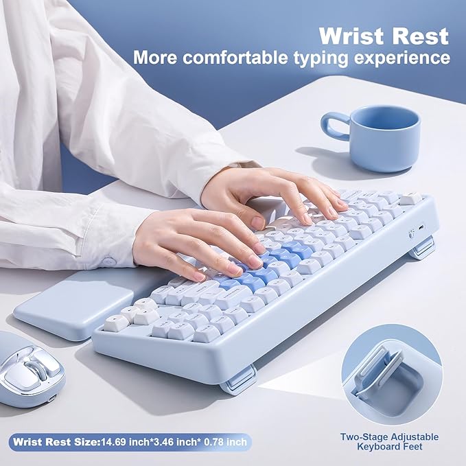 YUNZII B87 Wireless Mechanical KeyboardQMK/VIA ProgrammableTKL Layout 87 KeysBT/2.4G/USB-CHot Swap Gasket Mount RGB Backlit Gaming with Wrist Rest for Win/Mac (Blue Heart Cocoa Cream V2)