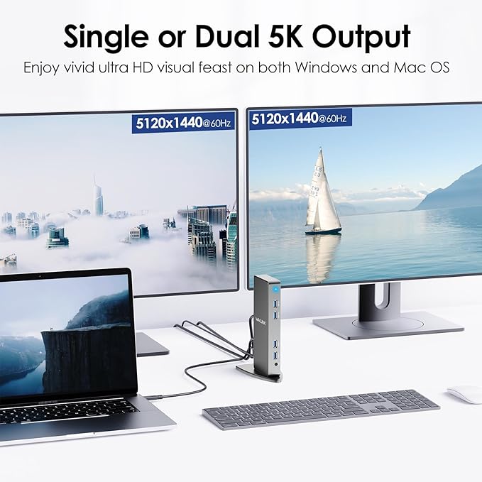 DisplayLink Docking Station Dual MonitorWAVLINK 14-in-1 USB-C/A Laptop Dock with 2x5K HDMI2x5K DP1000Mbps Ethernet6 USB 3.0Audio&ampMicfor New MacBook Neo M1/M2/IntelDellHPSurface Pro
