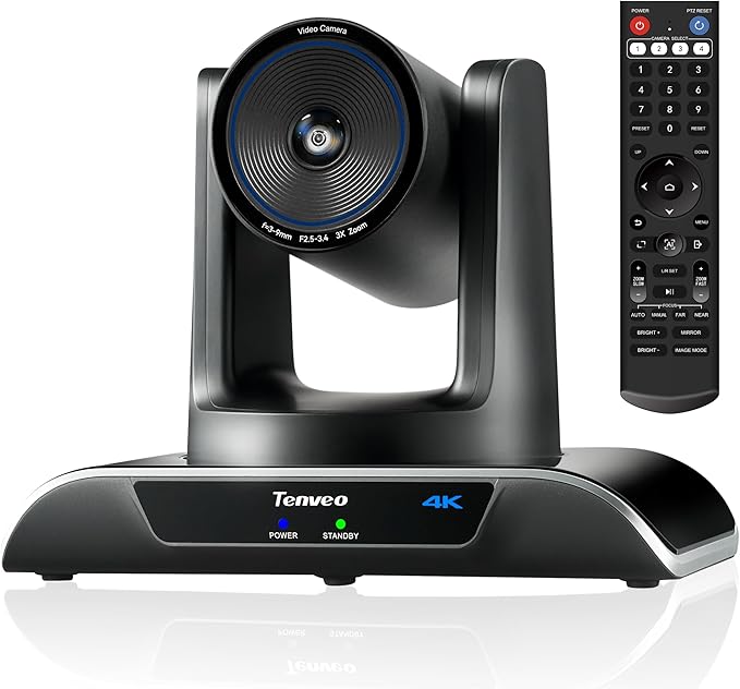 Tenveo 4K AI Auto-Tracking PTZ Camera 3X Optical Zoom USB3.0/HDMI/RS232 93° Wide-Angle UHD 4K 30FPS for Video Conferencing Business Meetings Live Streaming Church Worship Zoom Teams OBS