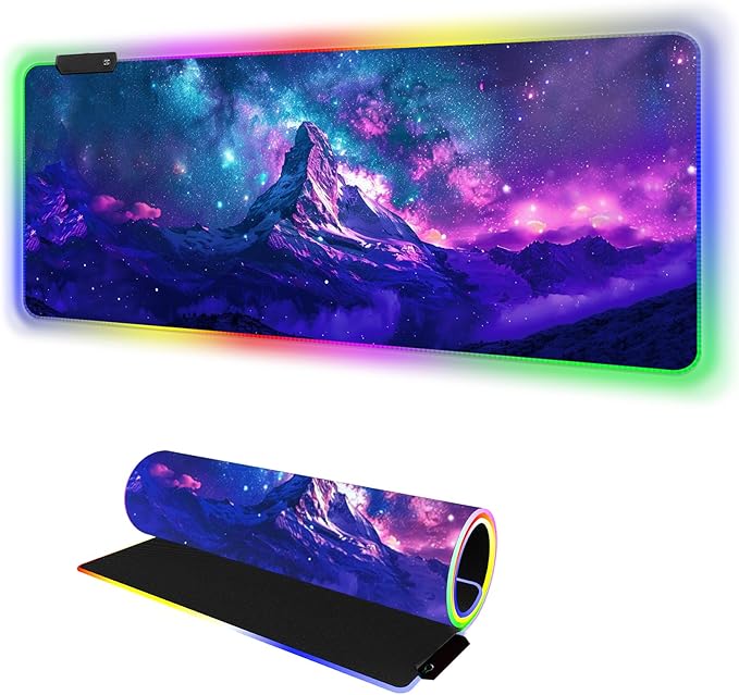 RGB Mouse Pad Led Desk Mat I 31.5 x 11.8 Inch Large Mouse Pad I XL Oversized Big Mouse mat 14 Led Light Modes I Anti-Slip Rubber Base Waterproof Keyboard Pad for PC Gaming I Starry Mountains