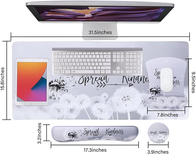 MEGREZ 4-in-1 Ergonomic Memory Foam Wrist Rest Set Desk Pad Mouse Pad with Wrist Rest Keyboard Pad Suitable for Office Workers Programmers &amp Gamers–Relieve Typing &amp Gaming Fatigue Gray D