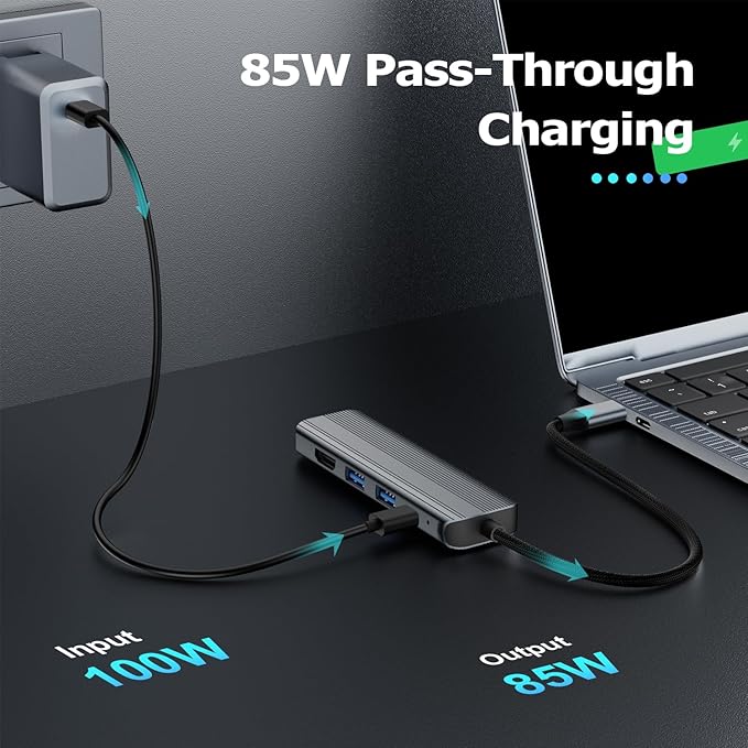 USB C Hub Ethernet HDMI Multiport Adapter for MacBook Pro/Air iPad Laptop Dock with 5Gbps USB A/C 1Gbps RJ45 Gigabit Ethernet 4K 30Hz HDMI 100W Pass Through Charging