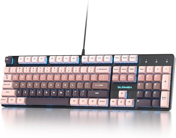 Wired Full Size Pink Mechanical Keyboard 104 Keys Creamy Keyboard with Number Pad RGB Gaming Keyboards Linear Red Switch NKRO for Windows Laptop PC Gamer(104 Black Pink)