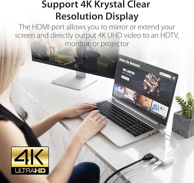j5create USB Type C to 4K HDMI and Gigabit Ethernet with PD 100W Pass-Through Charging for MacBook Pro MacBook Air Chromebook Surface Pro iPad Pro or USB-C Laptop (JCA351)