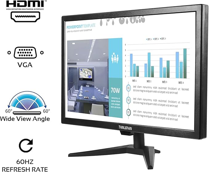 20 PC Monitor 16:9 1600x900 Kitchen Monitor LED Screen Display 5Ms 60 Hz VESA Mountable Build in Speaker with VGA HDMI AV BNC USB for FireStick Computer Laptop