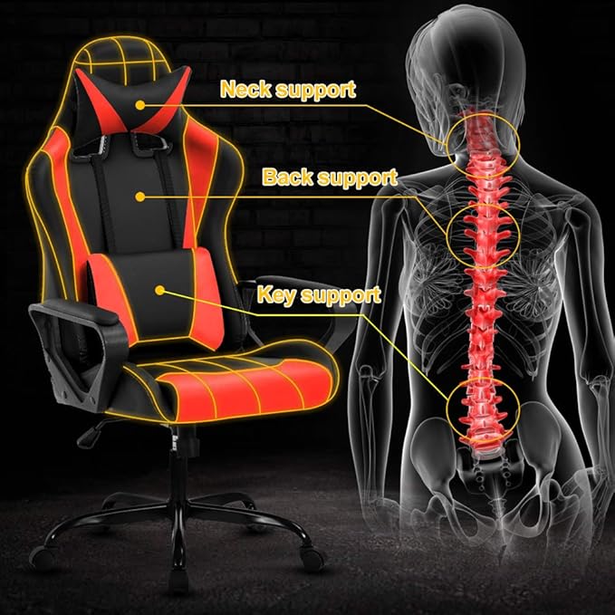 Modern Gaming Chair Ergonomic High Back PU Leather Office Chair with Lumbar Support Red