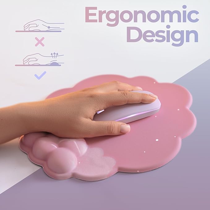 Premium Quality Cloud Wrist Rest Keyboard &amp Mouse Pad Set – Ergonomic Memory Foam Desk Accessories with Wrist Support for Office &amp Gaming – Pink
