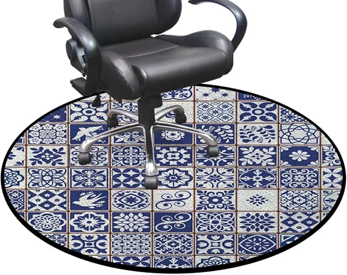 Grey Blue Round Carpet Trendy Area Rugs Non Slip Soft Floor Carpet for Indoor Bedroom Living Room Bathroom Kitchen Floor Mat Tiles in Modern Shades Artwork Print Diameter 51 in