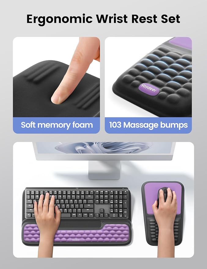 Vaydeer Keyboard Stand and Mouse Pad Set with Wrist Rest Computer Wrist Support Pad Soft Memory Foam Desk Cushion Ergonomic Keyboard Riser Holder Lift with Wrist Support for Office Gaming Red