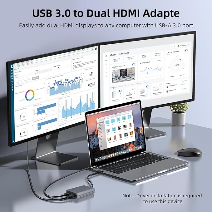 USB 3.0 to Dual HDMI Adapter USB A 3.0 to 2X HDMI Monitor Converter HDM I Splitter for Dual Monitors Support 3 Different Screens (MST Extend &amp Mirror) for Windows &amp Mac-Grey