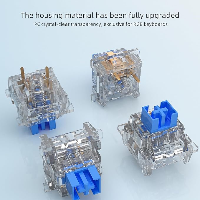 OUTEMU Crystal Blue Keyboard Switch with Dustproof StemClickers for 3D Prints3-Pin Clicky Pre-Lubed for Mechanical Gaming Keyboard with 3 Kailh Box Clicky Switches(105+3Pcs)