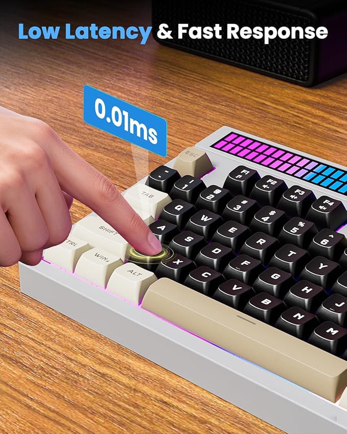 SABLUTE Keyboard Gaming - Audio-Sync RGB Light Strip 19-Key Anti-Ghosting Dual Control Knobs Adjustable Stand Ultra-Low Latency Quiet Mechanical Feel for PC Gamers
