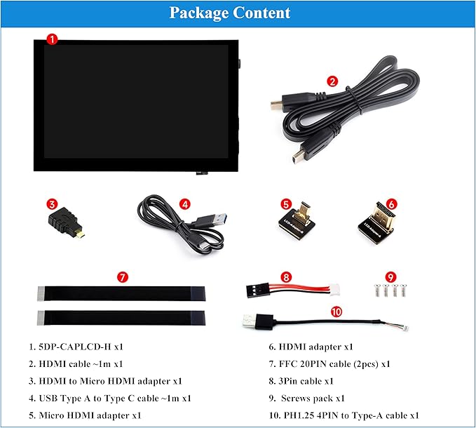 5inch IPS Touch Screen 1024x600 Compatible with Raspberry Pi 5/4B/3B+/3B/Zero W WH/Zero 2 W/Pico/Pico W/Jetson Nano/PC Support Win 11/10/ 8.1/8 /7 800cd/m² (Narrow-Bezel Capacitive Touch)
