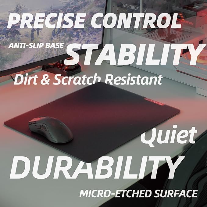 Glass Gaming Mouse Pad - Premium Glass Pad with Anti-Slip Rubber Base - Smooth Precise Tracking Durable Surface for High-Speed Gaming Ideal for FPS Players (Black-50 * 40CM)