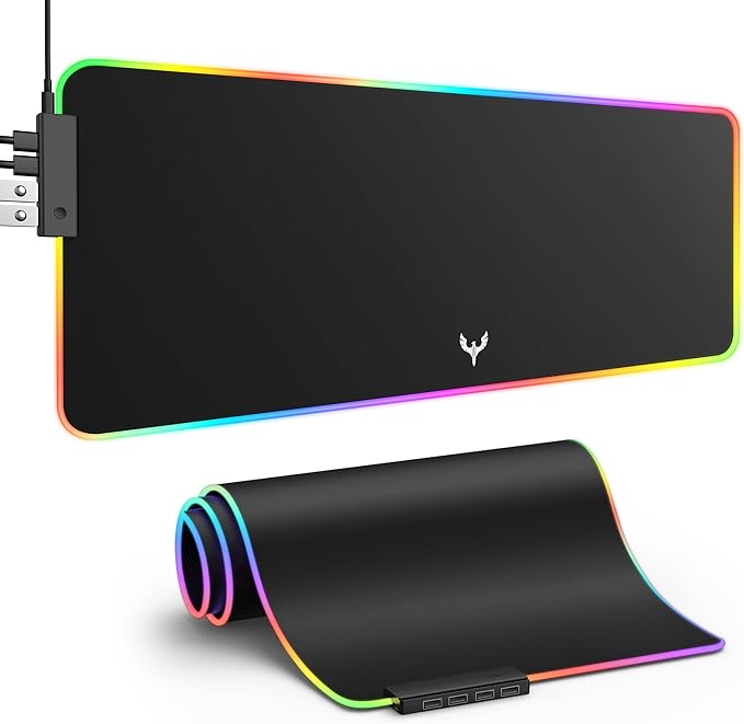 BladeHawks RGB Gaming Mouse Pad with 4Port USB Hub 14 Lighting Modes Oversize Anti-Slip Rubber Base Waterproof Coating Mouse Mat for Desk Laptop Computer PC Games Office
