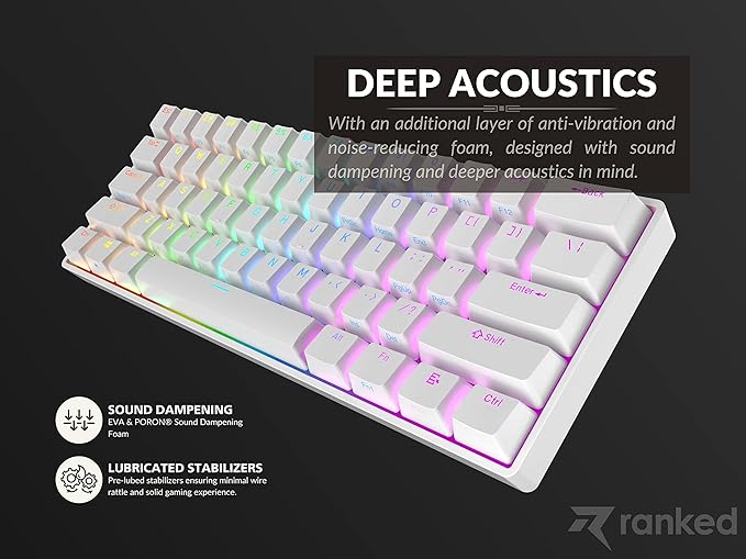 Ranked N60 Nova 60% Form Factor | Hot Swappable Mechanical Gaming Keyboard | 61 Keys Multi Color RGB LED Backlit for PC/Mac Gamer (White Gateron Pro Brown)