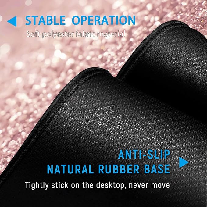 Pink Gaming Mouse PadLarge Mouse Pad with Stitched EdgeNon-Slip Base Office Desk Pad Ergonomic Keyboard Wrist Rest SetWaterproof Writing PadPink Glitter Pattern Extended XXL Desk Mat