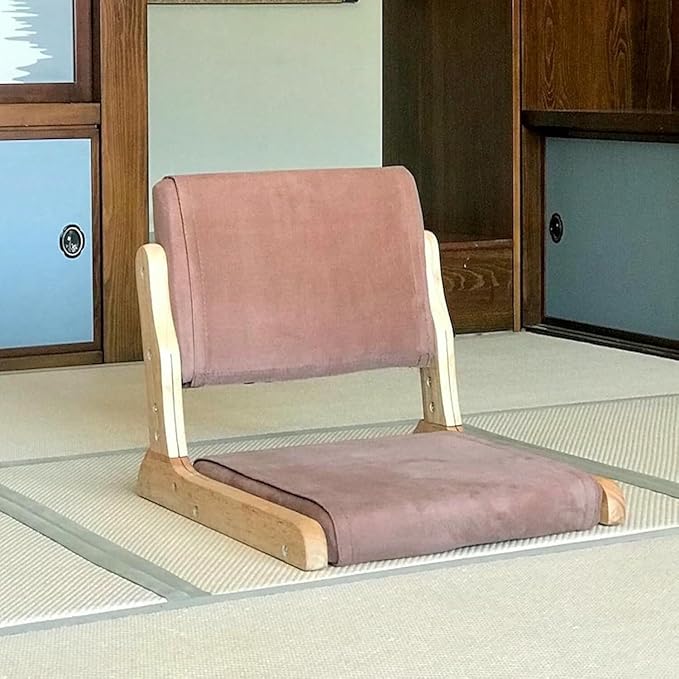 ELEFOCUS Foldable Floor Chair with Backrest Tatami Meditation Yoga Chair Rubber Timber Legless Adjustable Seat for Living Room