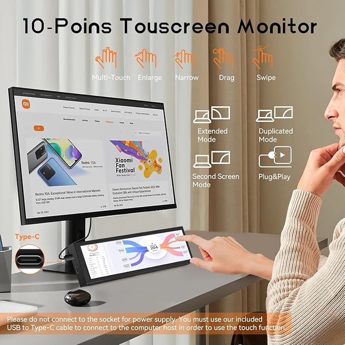 8.8 Inch Small Touchscreen Monitor PC Temperature Display PC Sensor Panel Display IPS USB Mini Screen for Raspberry Pi AIDA64 CPU RAM Data Temperature Monitor for ARGB Computer Case