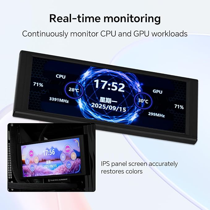 Thermalright Trofeo Vision LCD AIO Display 6.86” PC Monitor USB Type-C Screen for Real-Time Hardware Monitoring with Preset &amp DIY Themes for Gaming PC Case/CPU Cooler(Black)