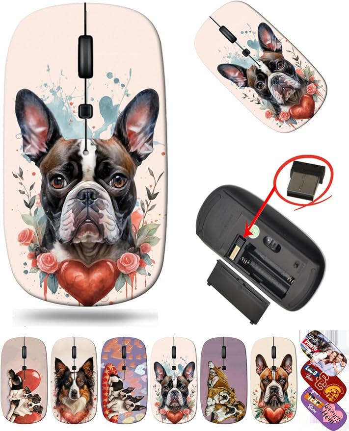 maizi USB Wireless Mouse for PC MacBook Notebook Computer USB Mice MKADAU Boston Terriers 2.4G Portable with Receiver Printed in USA