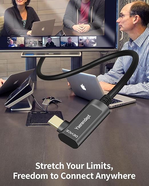 Fiber Optic USB C Cable 33ftRight Angle 10Gbps Active Optical Data Transfer for 4K CamerasWebcamsHubsHDDsVR/ARProjectors &amp Medical Systems
