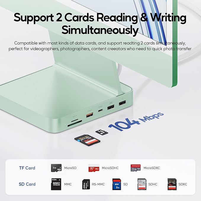 Upgraded 11 in 1 USB C Hub for iMac 24 inch USB Hub 2021 2023 2024 Support M.2 SSD (NOT Included) iMac Hub M1 M3 M4 Accessories 4K HDMI 2.5G Ethernet 5 USB A/C Max 10Gbps SD/TF - Green