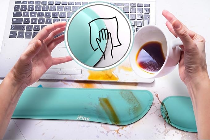 iFine Upgrade Cleanable PU Leather Keyboard Wrist Rest Pad &amp Mouse Wrist Cushion Support for School Home Office Computer Laptop Mac Waterproof Lightweight Comfortable Pain Relief Typing (Min