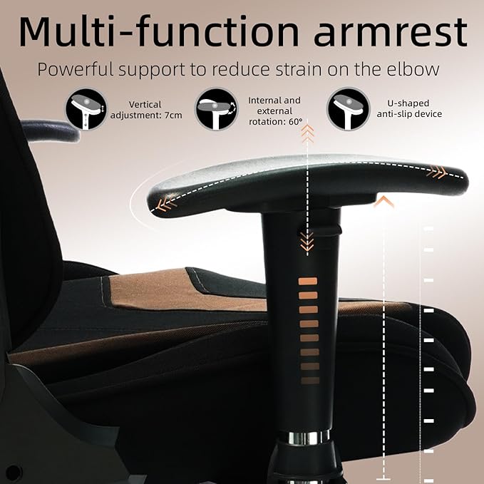 Gaming Chair High-Back Ergonomic Computer Chair Adult Lumbar Support Breathable Fabric Office Chair 3D Independent Armrests(1005-Brown)