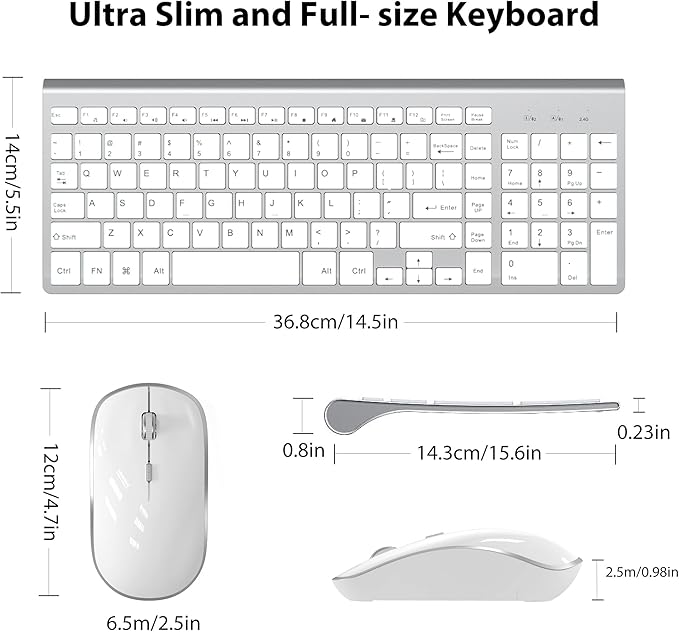 Wireless Keyboard Mouse JOYACCES 2.4G Compact and Ultra Slim Wireless Keyboard and Mouse for Windows Computer Desktop PC Laptop-Sliver