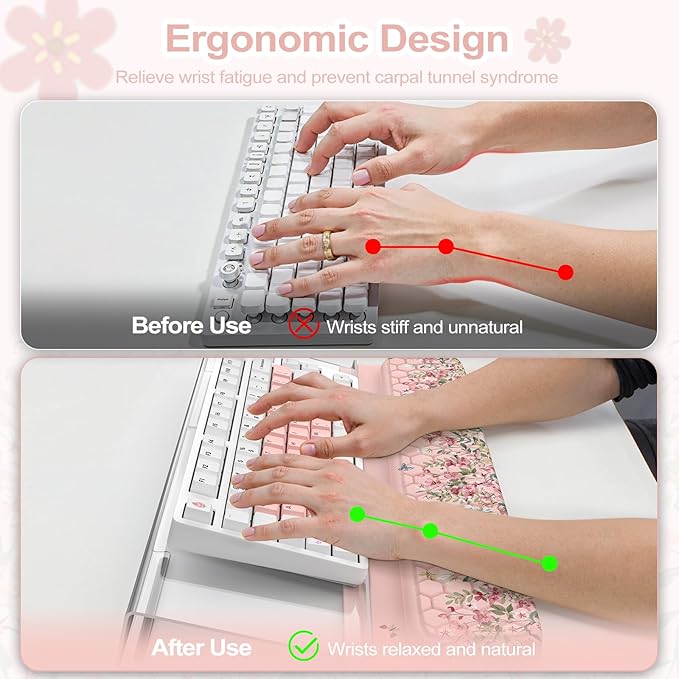 2 in 1 Keyboard Stand with Wrist Rest 3-Angle Adjustable Keyboard Riser for Typing Anti-Fatigue Memory Foam Wrist Support for Office Home (Pink)