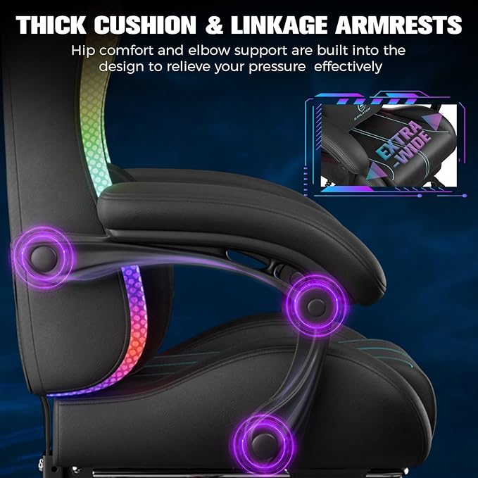 GTPLAYER Gaming Chair Computer Chair with RGB LED Lights High Back Ergonomic Chair for Adults with Footrest Reclining Office Chairs Linkage Armrest Blue