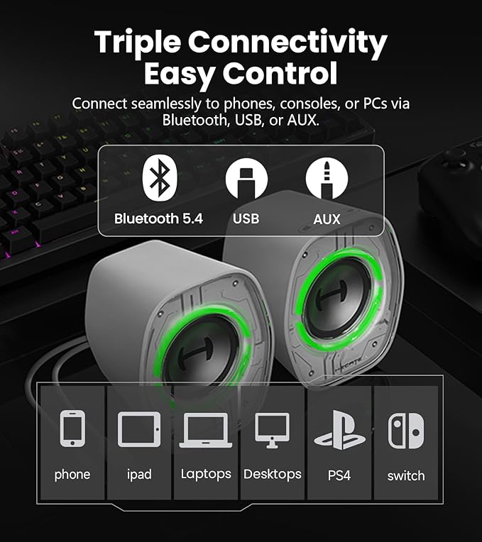 Edifier G1000 II Desktop Computer Speakers for Gaming 2.5 Full-Range Driver &amp Enhanced Bass Bluetooth 5.4 USB-C AUX 9 Dynamic RGB Lighting Modes for PC - Black