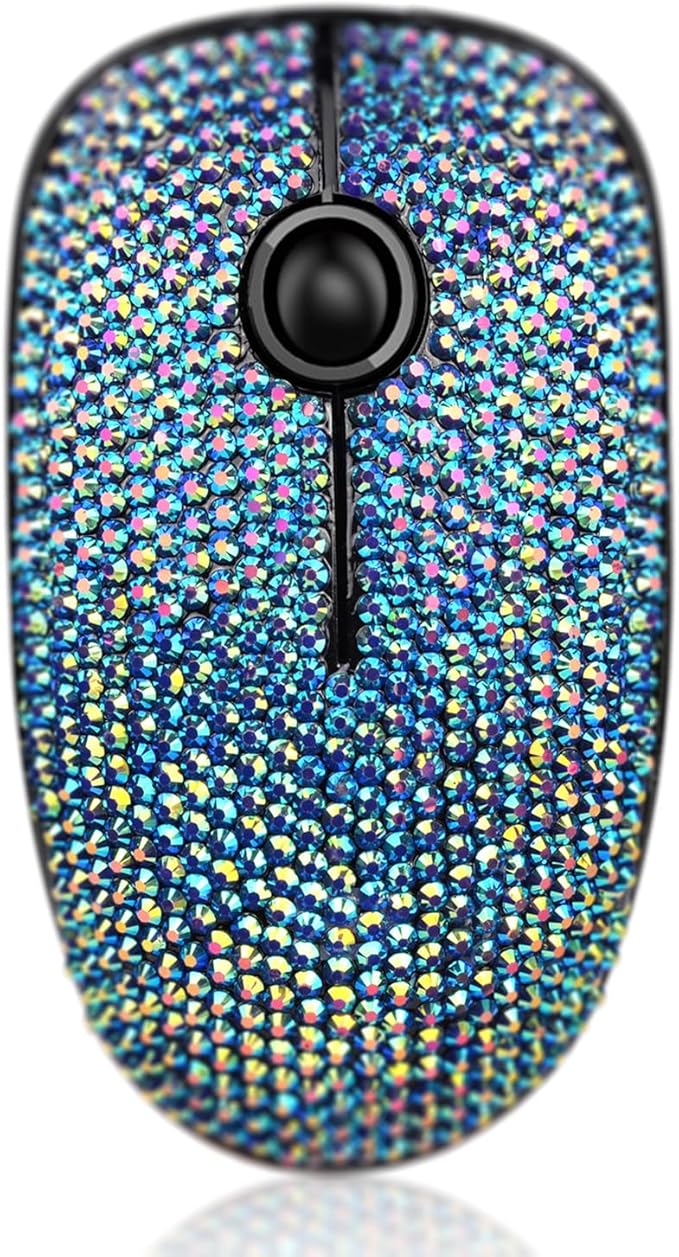 Luxury Bling Dazzling Crystal Rhinestone 2.4G Wireless Mouse for Laptop Notebook PC Computer MacBook Girls Gift - AB Blue