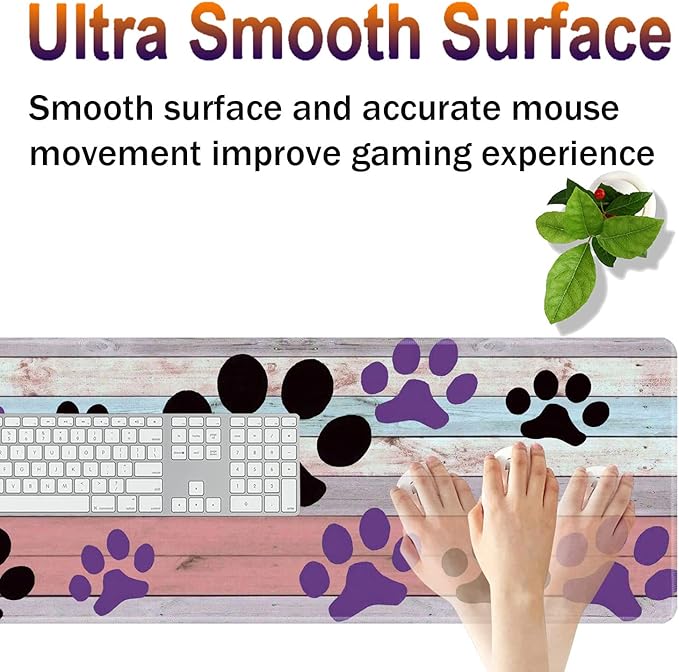 Large Gaming Mouse Pad Keyboard Wrist Rest + Mouse Wrist Pad + Coaster Combination Set Memory Sponge Non-Slip Base. Suitable for Office and Home Rainbow Wood Grain Black and Purple Dog paw