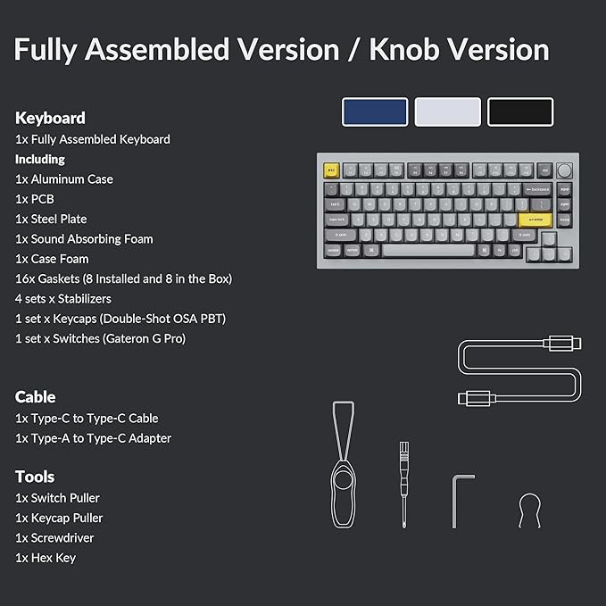 Keychron Q1 RGB Wired Custom Mechanical Keyboard 75% Layout QMK/VIA Programmable Macro with Hot-swappable Gateron G Pro Blue Switch Double Gasket Compatible with Mac Windows Linux (Grey) -Version 2
