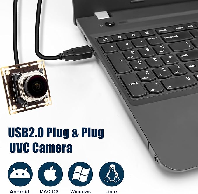 Svpro 5MP 30FPS Auto Focus USB Camera Module Wide Angle IMX335 Sensor Low Light Security Webcam for Industrial Image Processing UVC Plug &amp Play for Windows MacOS Linux Android (AF-170 (Fishe