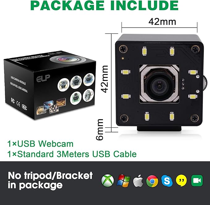 USB Camera 4K Autofocus Webcam High Resolution UHD 2160P Camera with 8pcs White LEDs100°No Distortion Lens Webcamera with IMX415 Sensor30fps Plug and Play Web Cam for Video Conference