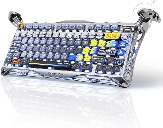 GravaStar Mercury K1 Pro Wireless Mechanical Gaming Keyboard 75% Layout RGB Custom Keyboard Hot-Swappable Linear Switches – Aluminum Alloy Interstellar Silver Brushed Metal Look