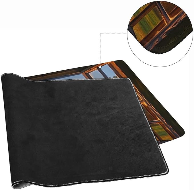 Autumn Window View Desk Mat Desk Pad Large Mouse Pad Anti-Slip Big Mousepad with Stitched Edges Computer Mouse Pads for Gaming Home Office Work 16x36