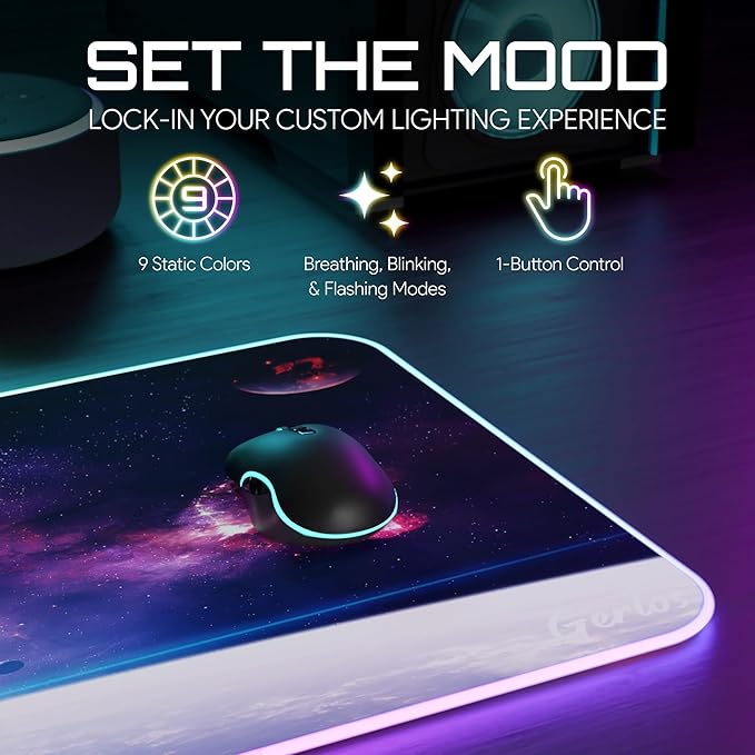 Gerlos RGB Large Gaming Mouse Pad Extended Soft LED Mouse Pad Non-Slip Rubber Base Water Resist Keyboard Pad Computer Mousepad 31.5×11.8 inches