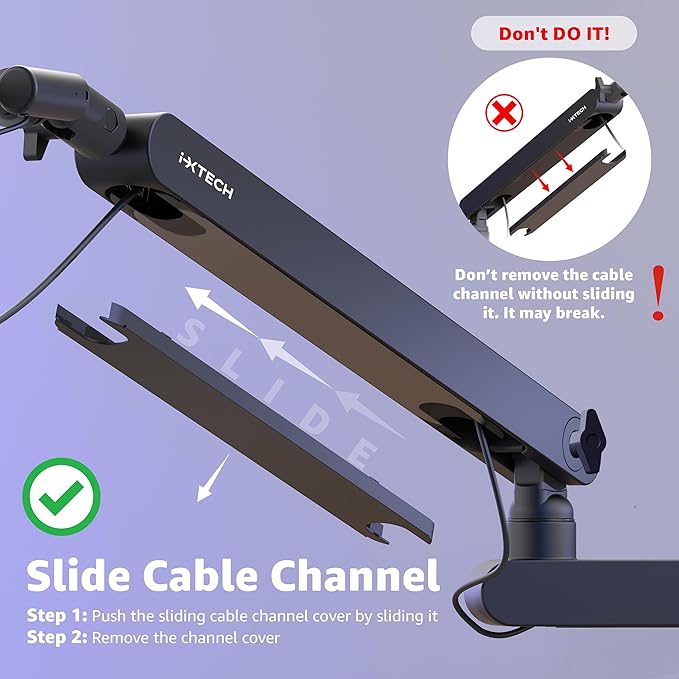 IXTECH Mic Arm Desk Mount Low Profile 360° Swivel Mic Boom Arm Adjustable Microphone Arm with Detachable Rise Column and Built-In Cable Management for Streaming and Recording.
