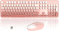 Colorful Wireless Keyboard and Mouse Combo COVEVA 2.4GHz Wireless Retro Cute Round Keycaps Keyboard 104 Keys Full-Sized Keyboard Mouse Set with Switch Button for PC Laptop Desktop (Rose Gradient)