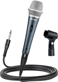 CAROL E dur-916S Silver XLR Wired Vocal Microphone for Singing – Dynamic Supercardioid Mic with Dual Shock Mount System for Karaoke &amp Public Speaking Includes Mic Clip 14.8ft XLR Cable &amp Swi