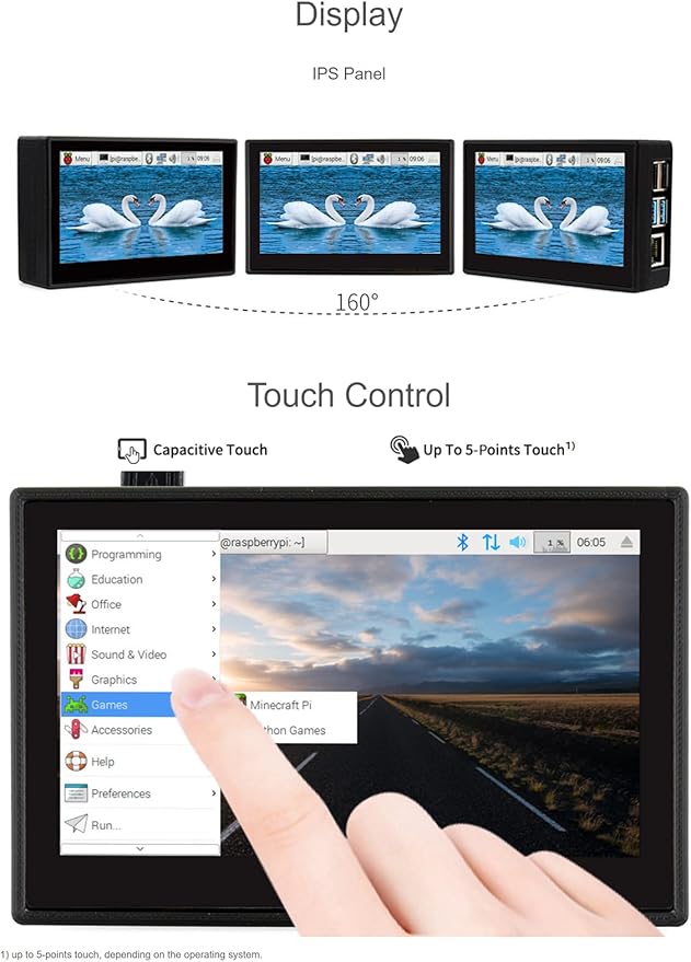 Waveshare 4.3 Inch Touch Screen DSI LCD with Case for Raspberry Pi 4B 800×480 Resolution Monitor IPS Capacitive Screen Support Raspbian/Ubuntu/Kali/Retropie/WIN10 IoT