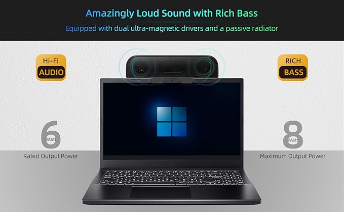 Computer Speakers for Desktop PC Monitor Speakers USB Plug-in Wired External Speaker for Laptop Small Computer Soundbar for PC with Loud Sound Deep Bass USB-C Adapter Easily Clamp to Monitor