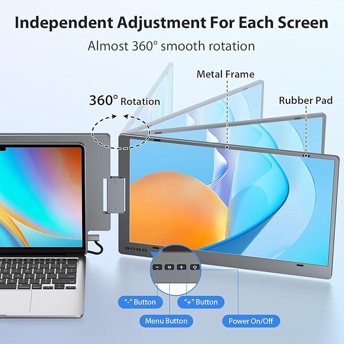 KYY Triple Laptop Screen Extender 15.6 1080P FHD IPS Dual Portable Extended Monitor USB C Travel Display for 12-17'' Laptop 210°Rotation &amp Kickstand Plug and Play (Windows Only)