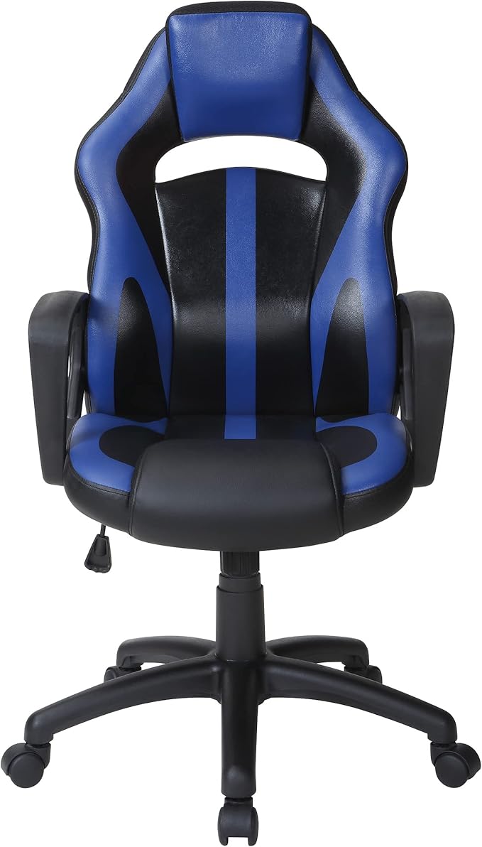 OSP Home Furnishings Influx Adjustable Faux Leather Gaming Chair with Lumbar Support and Full 360 Rotation Blue Accents